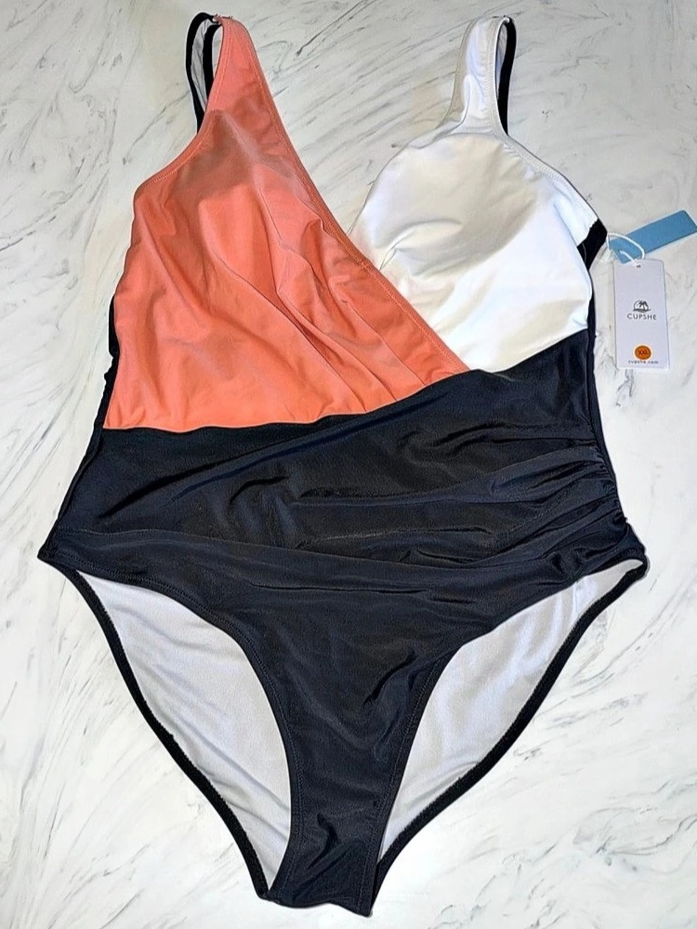 Cupshe Colorblock Wrap One Piece Swimsuit Black & White xxl new nwt bathing suit
